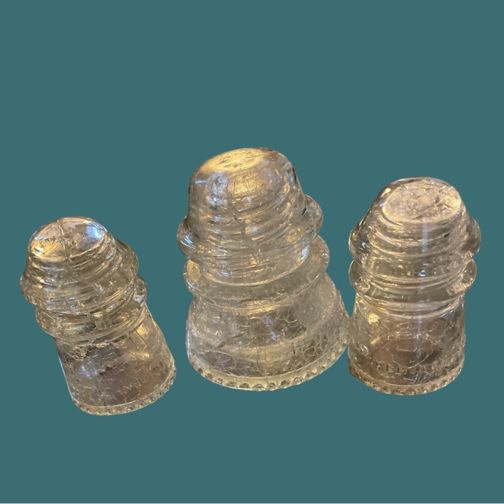 Antique Hemingray  Insulators: 42 & Two 9’s - Crackle Glass
